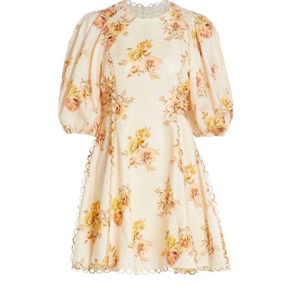 Zimmermann Rosa Linen Floral Minidress Size 2 US 8 - Picture 2 of 11